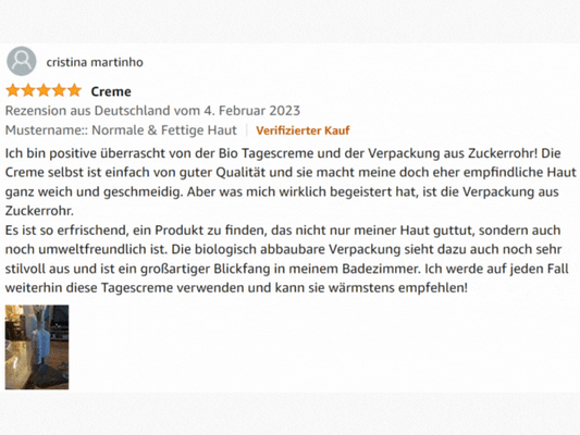 5* Rezension Amazon zu Alveroa Gesichtspflege